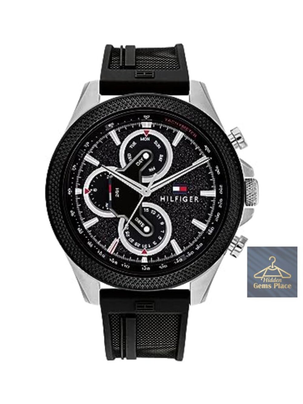 Men's Multifunction Quartz Watch 46mm Stainless Steel Silicone Strap